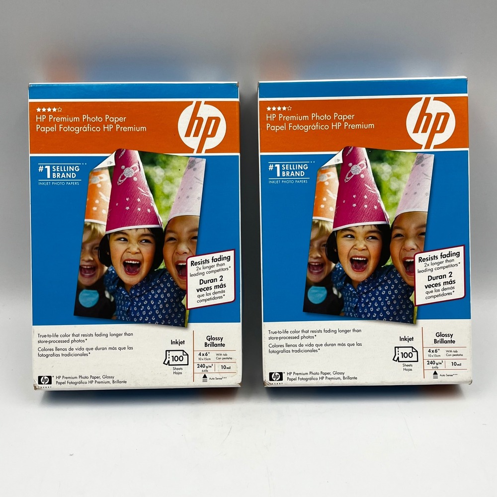 HP‎ Premium Photo Paper 4x6 Glossy Inkjet 200 Sheets Total 2 Packs Q1990A Sealed